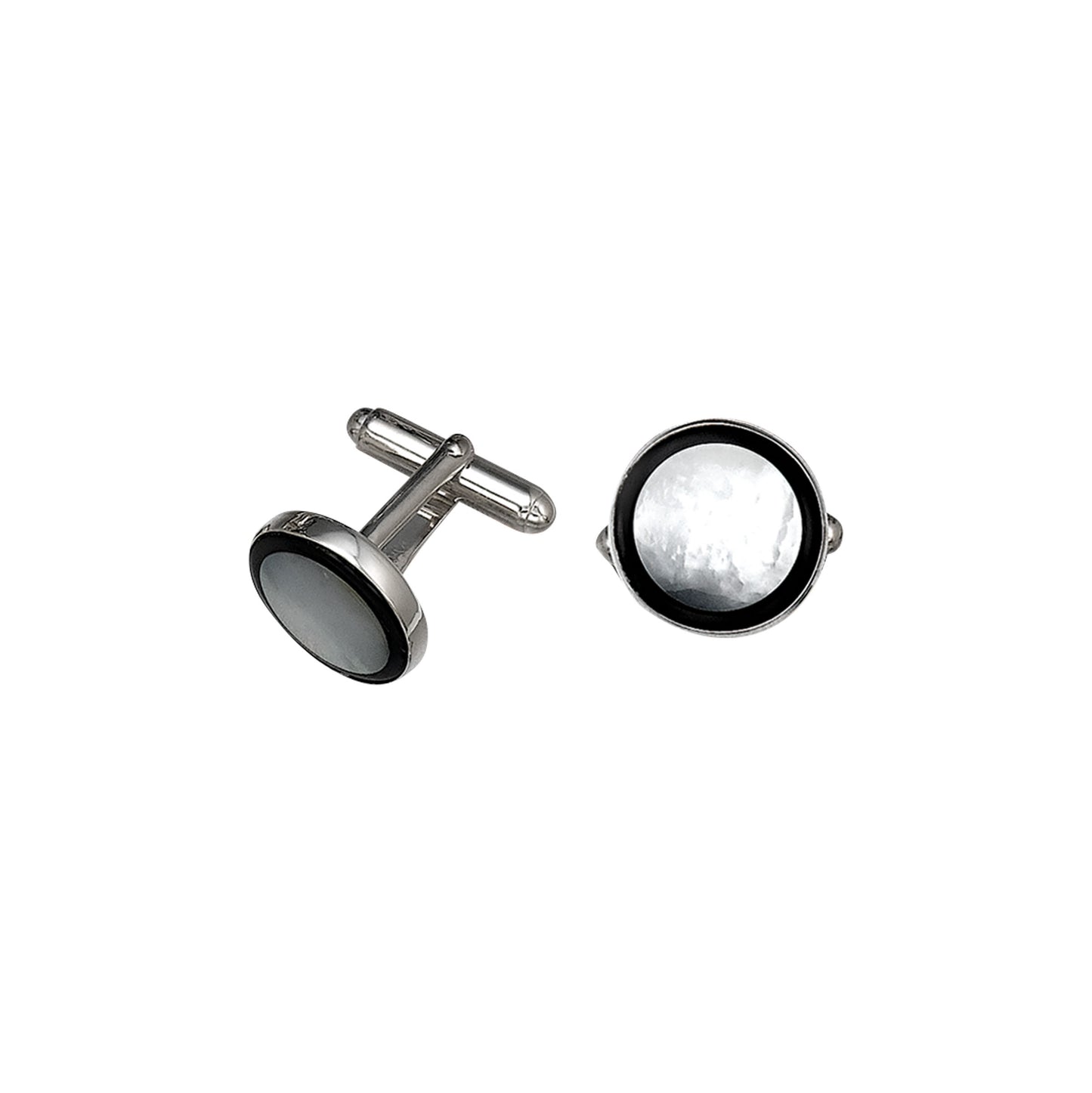 Round Mother of Pearl Cufflinks with Onyx Border (LWCL-1S-PO)