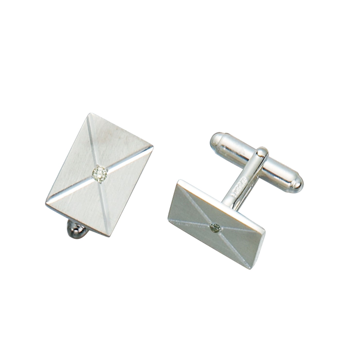 Rectangle Satined Cufflinks with X and Central Diamond (LWCL-2KX-D)