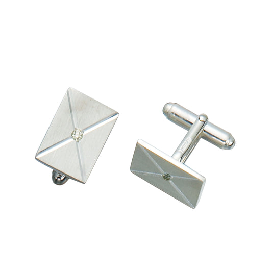 Rectangle Satined Cufflinks with X and Central Diamond   (LWCL-2KX-D)