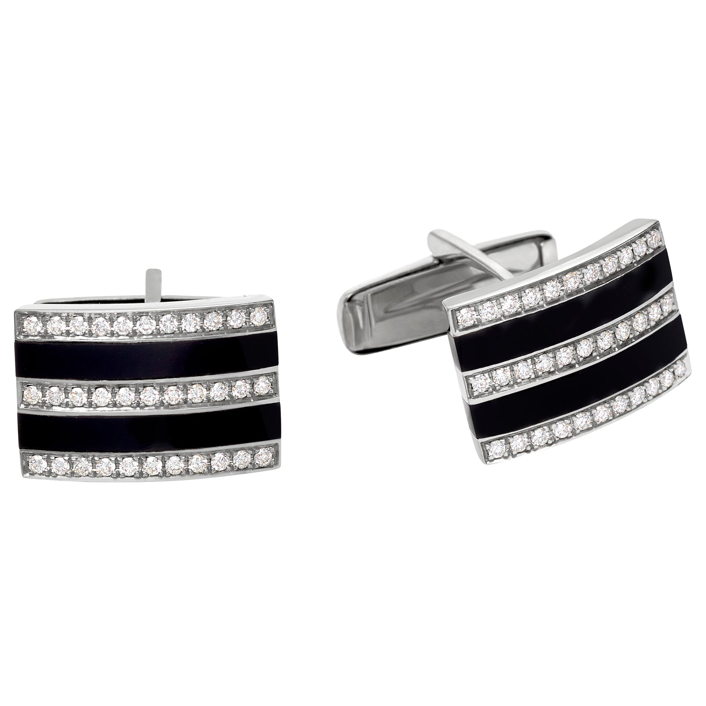 Curved Rectangle Cufflinks with Onyx Inlay and Diamond Stripes (LWCL-600-10-D)