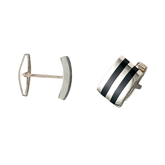 Curved Rectangle Cufflinks with Onyx Inlay Stripes   (LWCL-600-10)