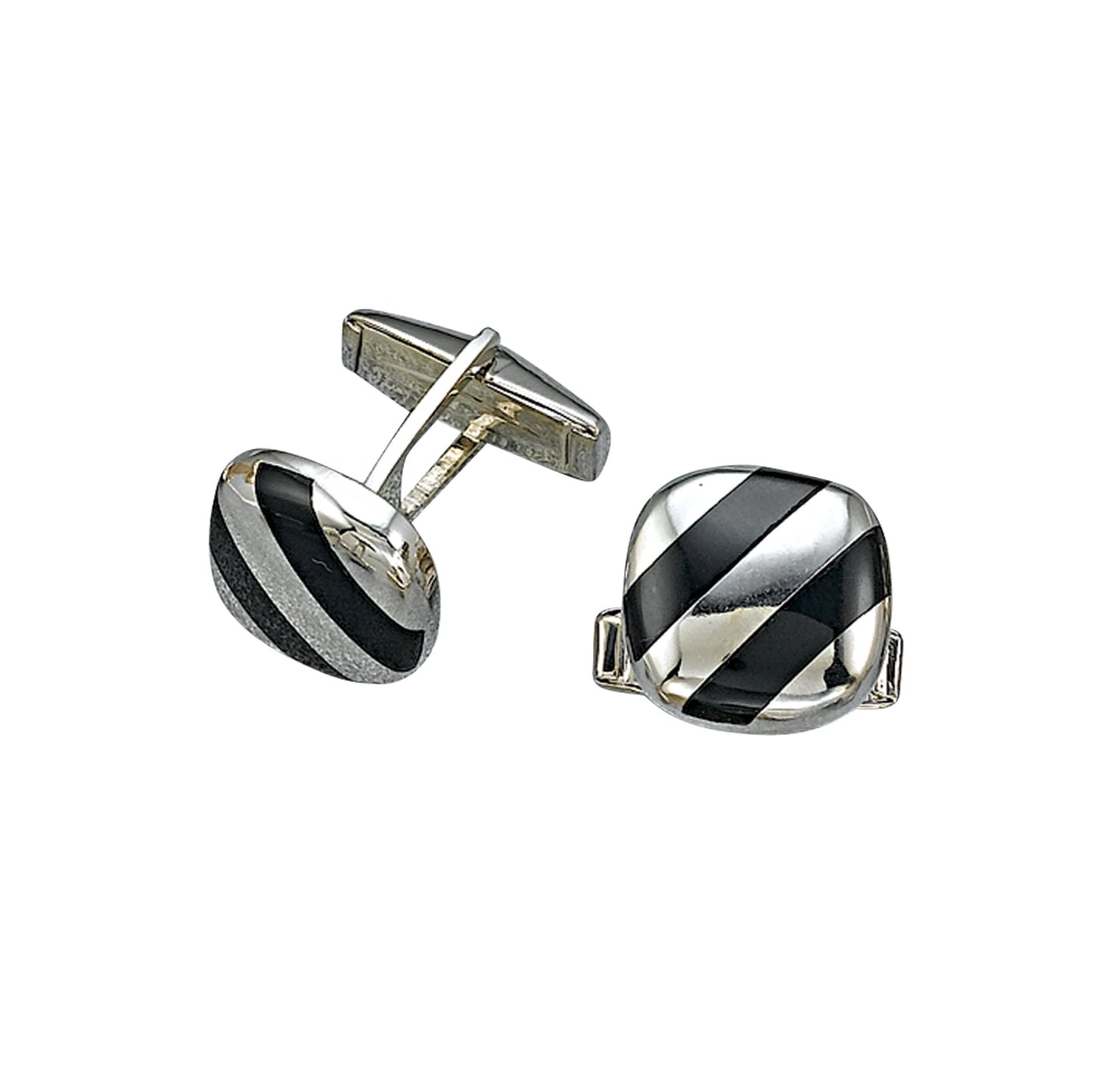 Cushion Cufflinks with Diagonal Onyx Inlay Stripes (LWCL-660-10)