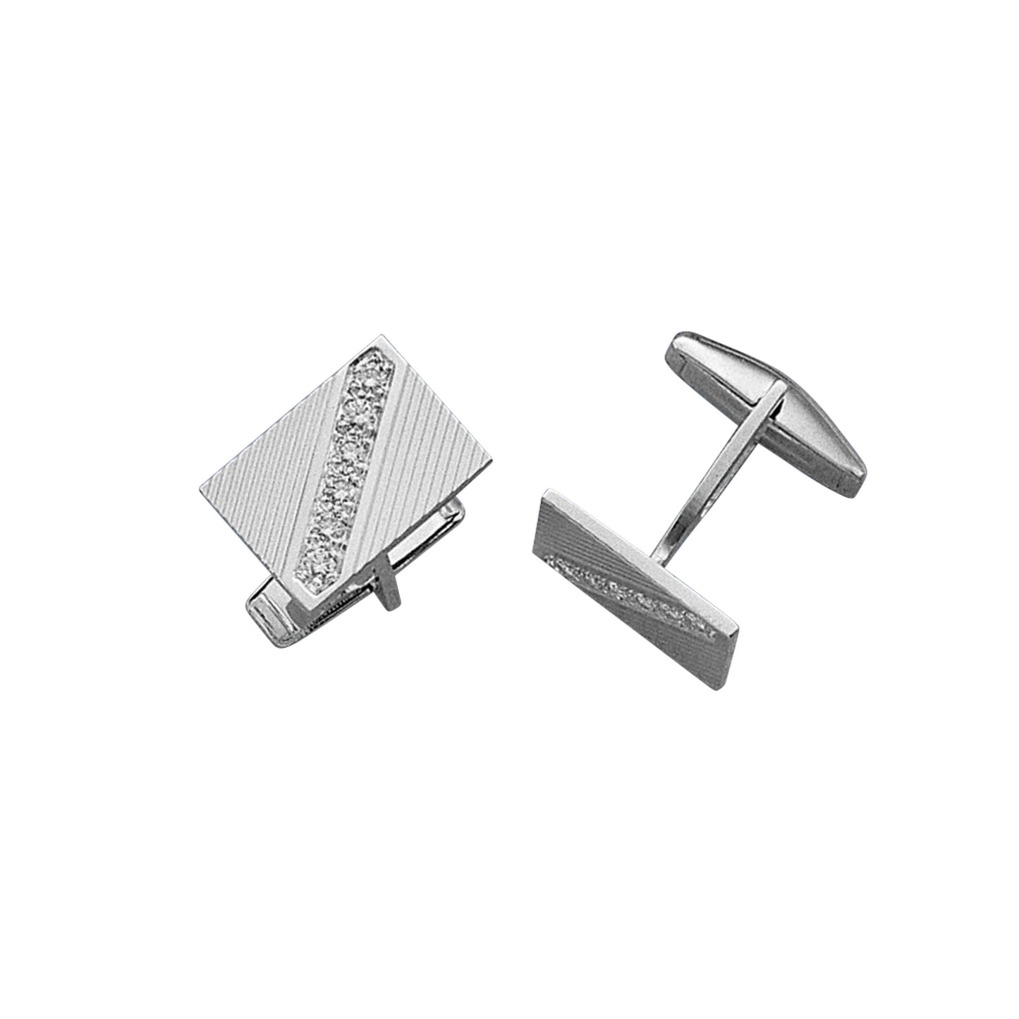 Rectangle Diagonal Lined Cufflinks with Central Diamond Stripe (LWCL-CV9)