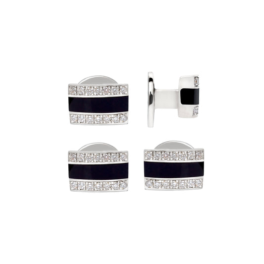 Curved Rectangle Stud Set with Onyx Inlay and Diamond Stripes   (LWSS-601-10-D)