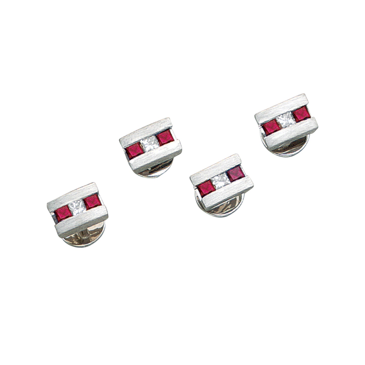 Thin Rectangle Stud Set with Central Line of Rubies and Diamonds (LWSS-TU-RDG)
