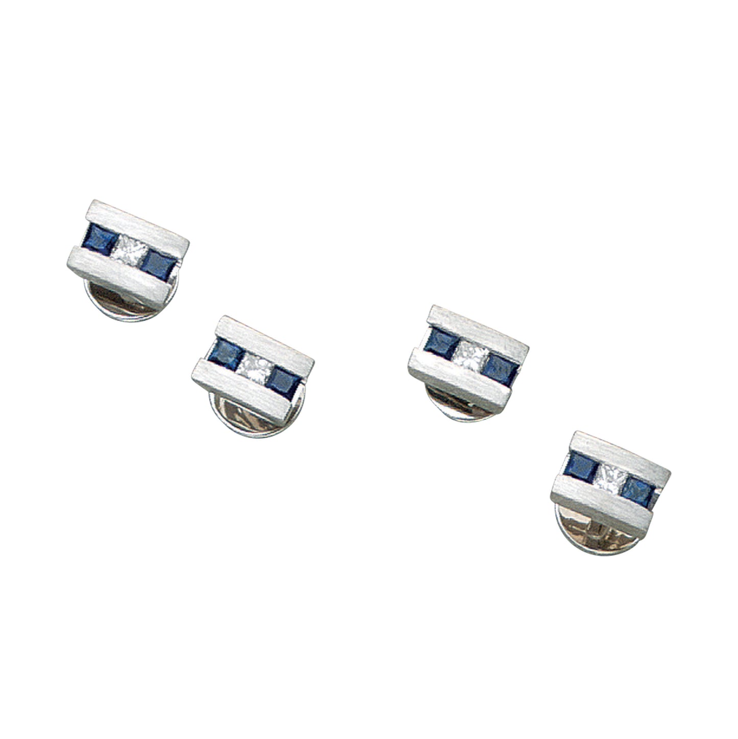 Thin Rectangle Stud Set with Central Line of Sapphires and Diamonds (LWSS-TU-SDG)