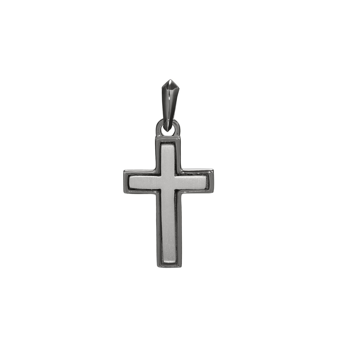 Two Tone Satin Center Cross Pendant Charm (SCM-003-RH-BK)