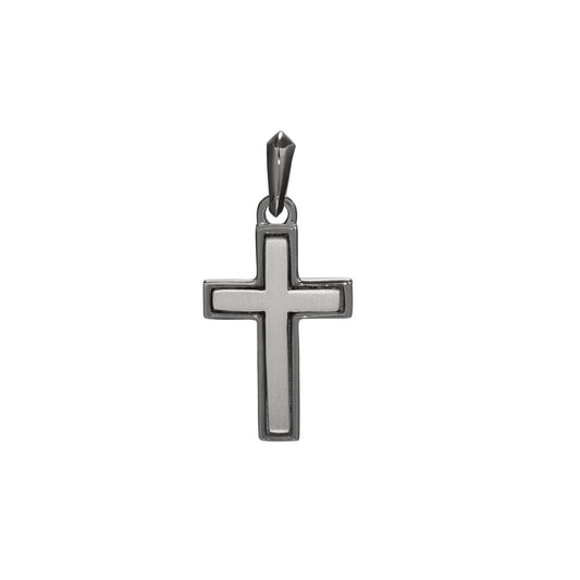Two Tone Satin Center Cross Pendant Charm   (SCM-003-RH-BK)
