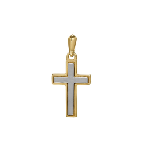Two Tone Satin Center Cross Pendant Charm   (SCM-003-RH-G)