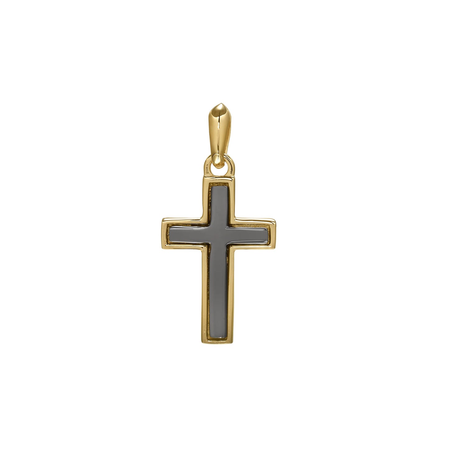 Two Tone Polished Center Cross Pendant Charm (SCM-005-BK-G)