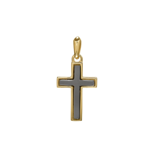 Two Tone Polished Center Cross Pendant Charm   (SCM-005-BK-G)
