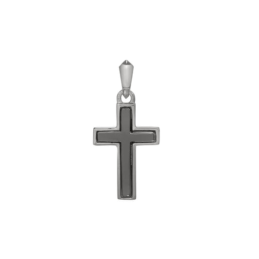 Two Tone Polished Center Cross Pendant Charm   (SCM-005-BK-RH)