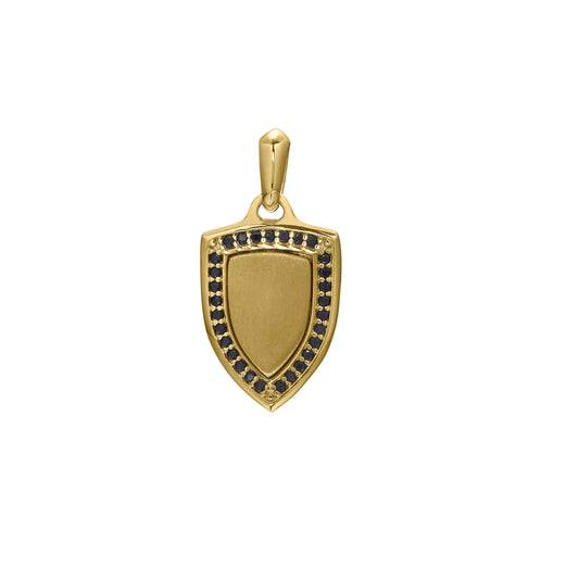 Shield Pendant Charm with Black Stone Halo   (SCM-008-G)