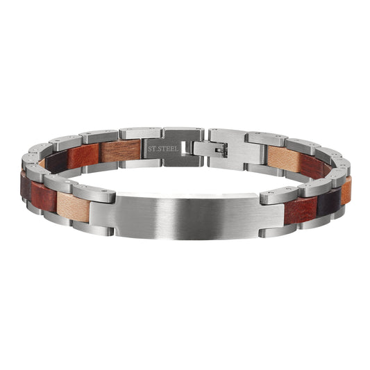 Wooden Link Bracelet with ID Plate   (TBR-009)