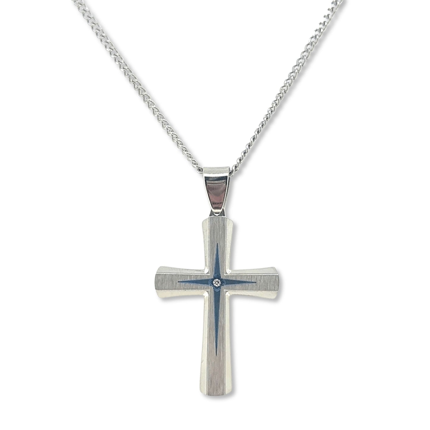 Silver Cross with Blue Accent (TCR-116)