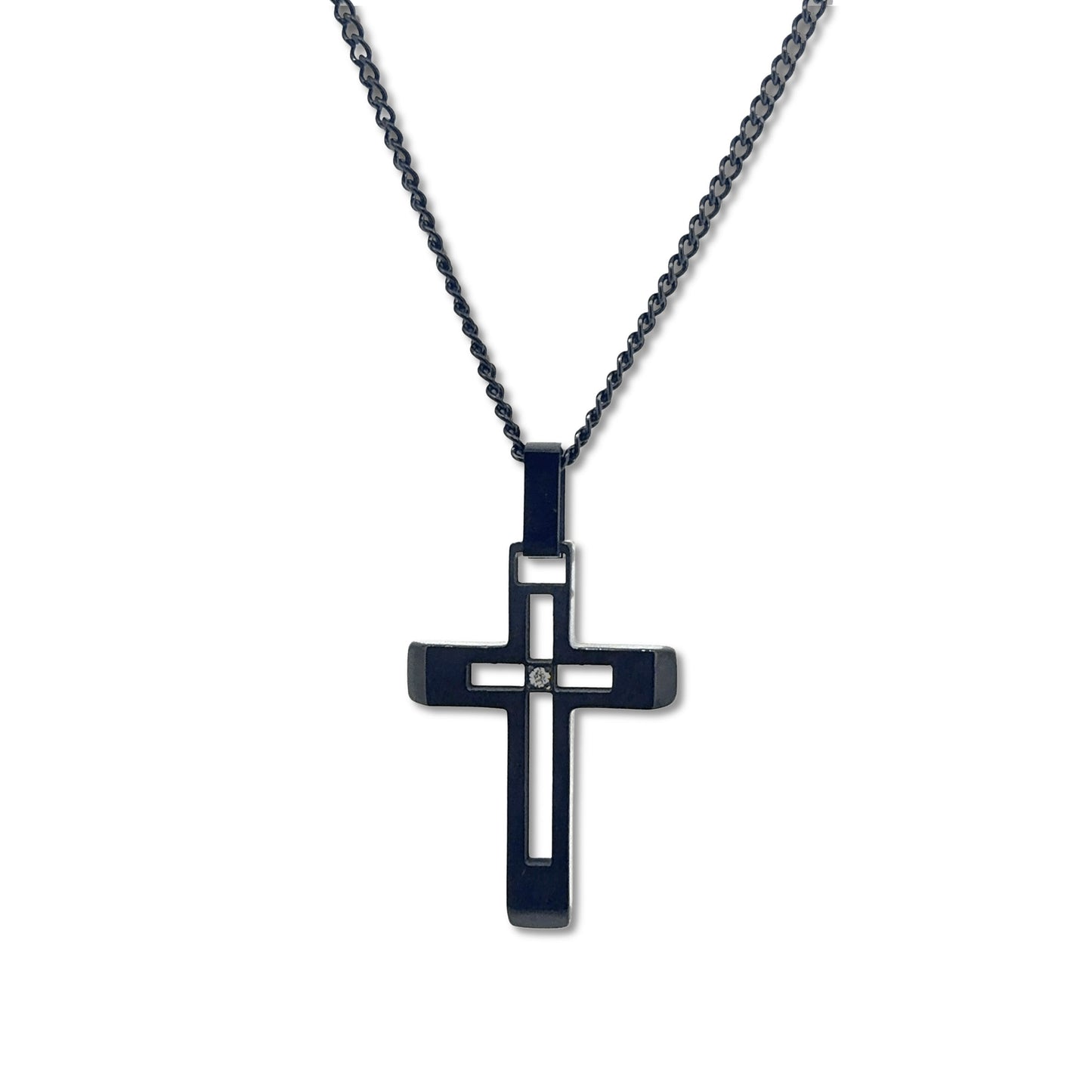 Hollow Center Cross with Diamond Accent (TCR-117-B)
