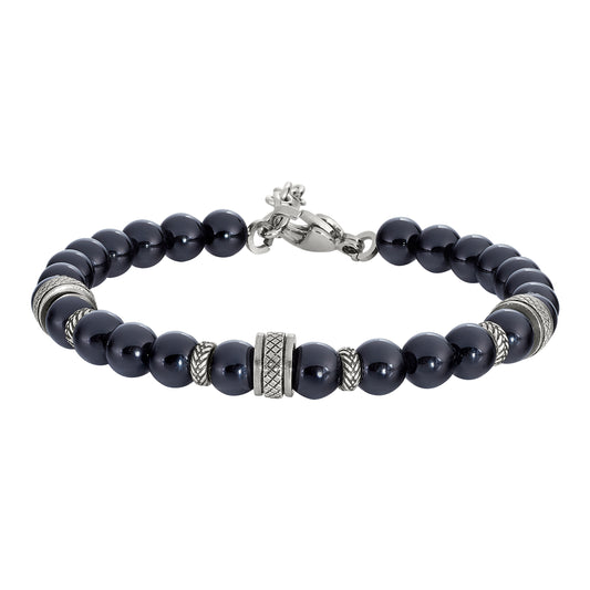 Men's Black Beaded Stone Bracelet with Spirals