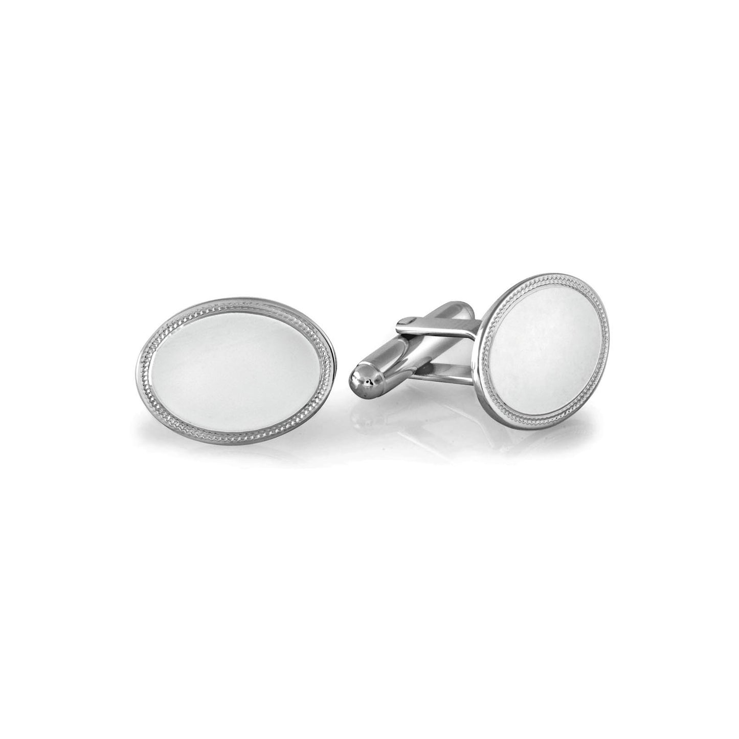 Polished Oval Cufflinks with Etched Border