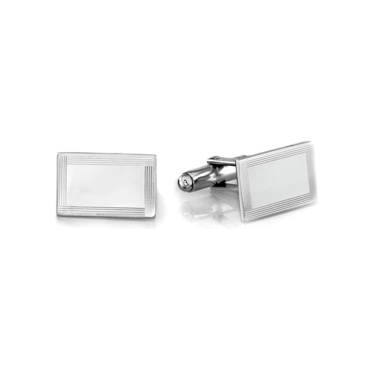 Polished Rectangle Cufflinks with Lined Border