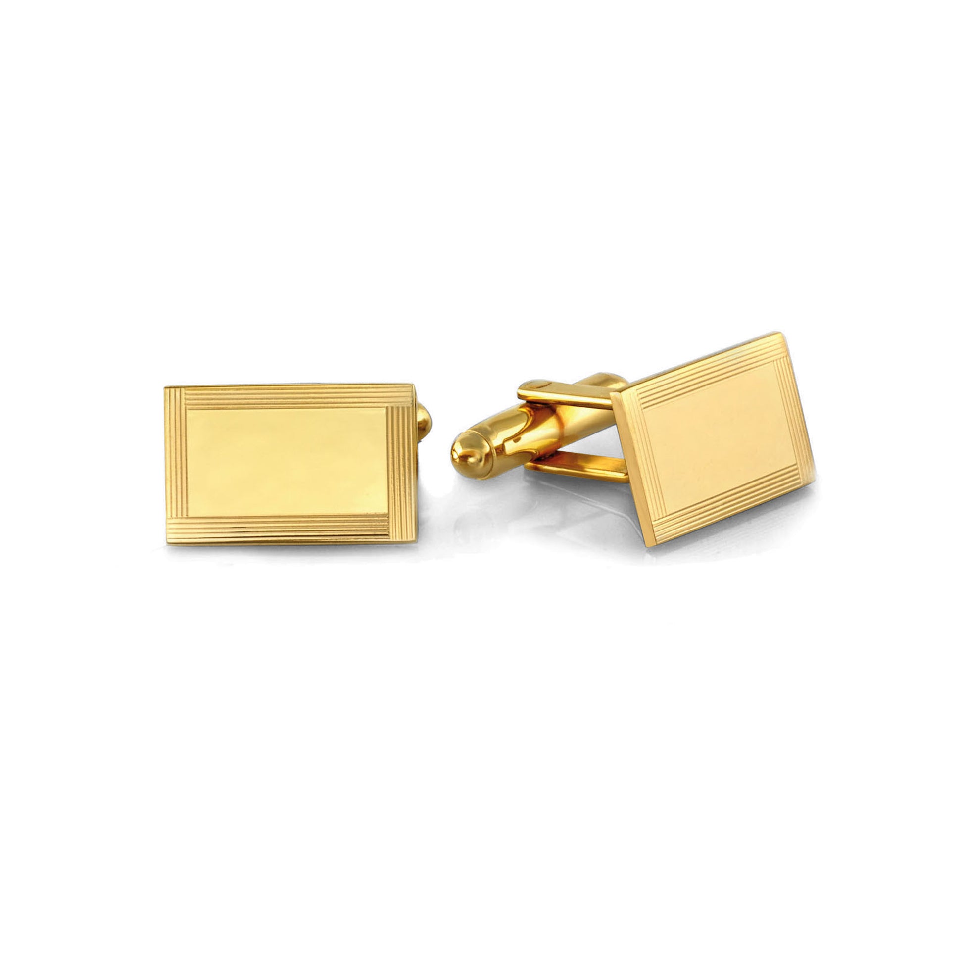 Polished Rectangle Cufflinks with Lined Border