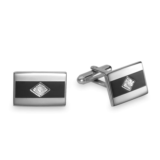 Rectangular Black Epoxy Cufflinks with Diamond