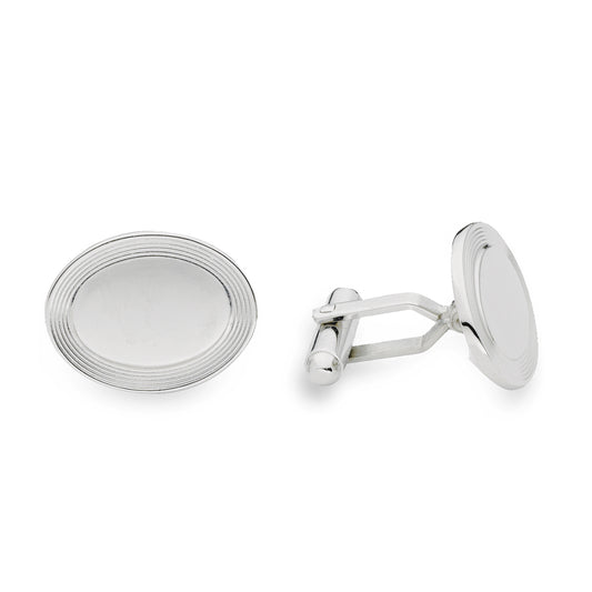 Polished Oval Cufflinks with 5 Line Border