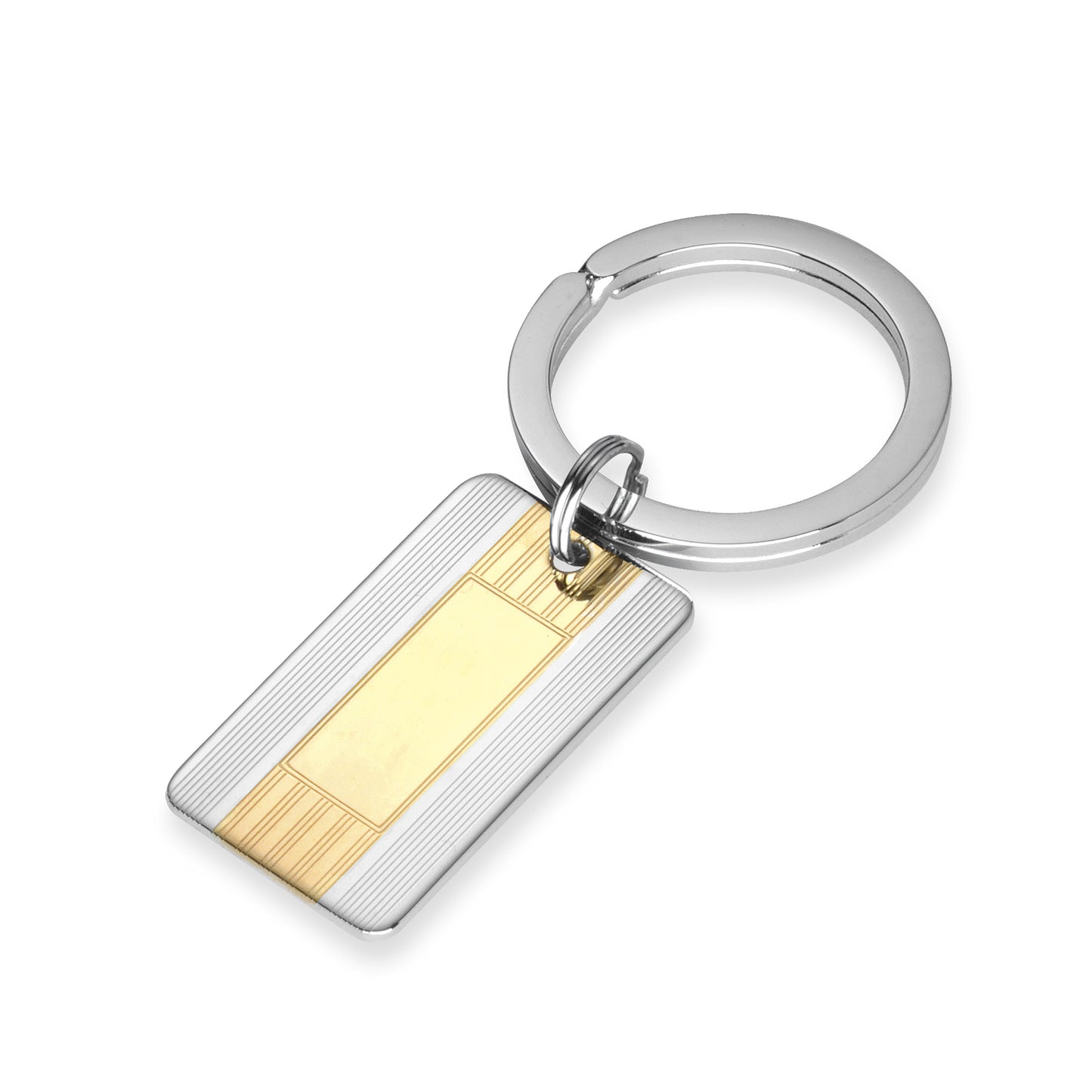 Striped Two Tone Key Ring with Polished Rectangle Center