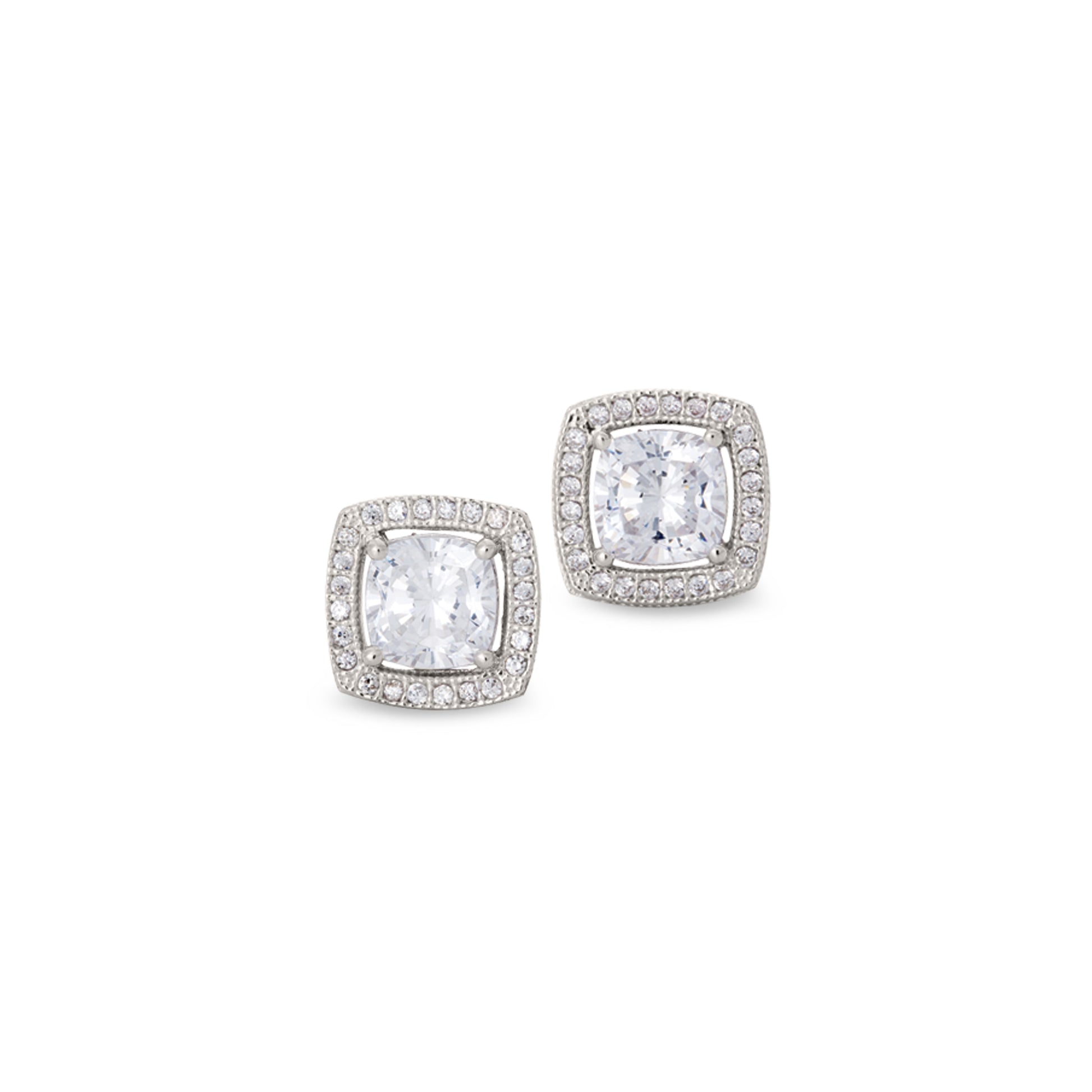 Earrings with Cushion Cut Simulated Diamond with Halo