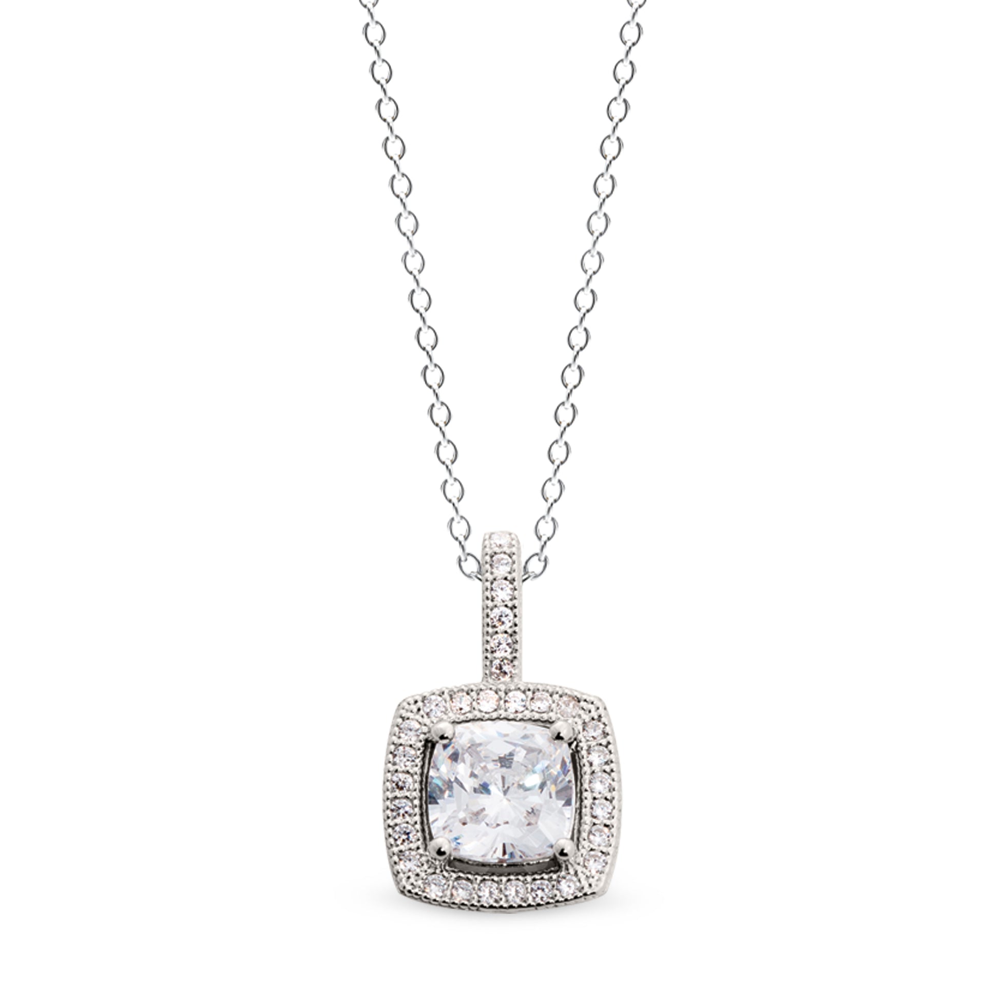 Pendant with Cushion Cut Simulated Diamond with Halo