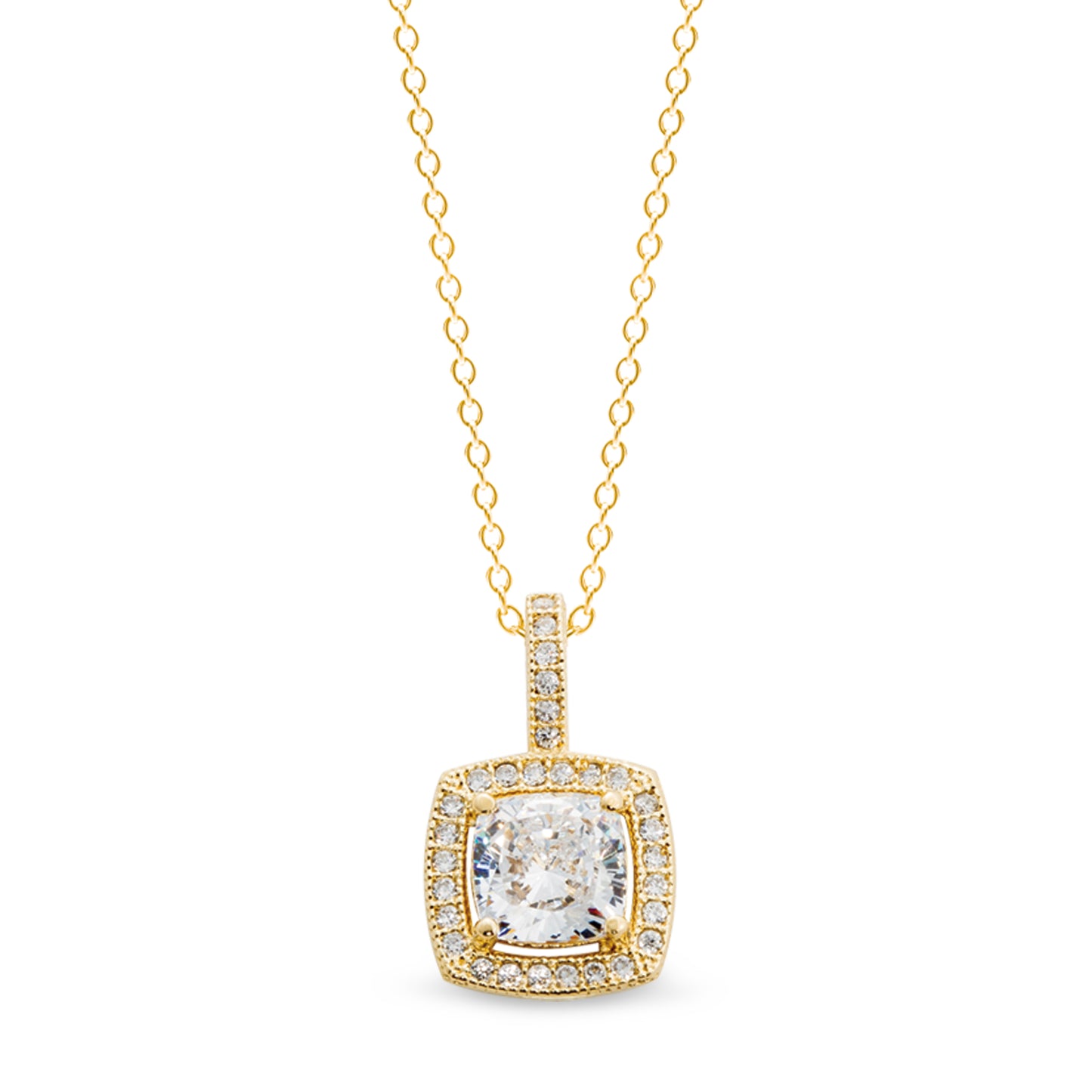 Pendant with Cushion Cut Simulated Diamond with Halo