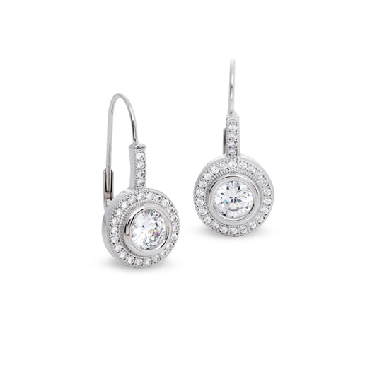 Earrings with Round Simulated Diamond with Halo