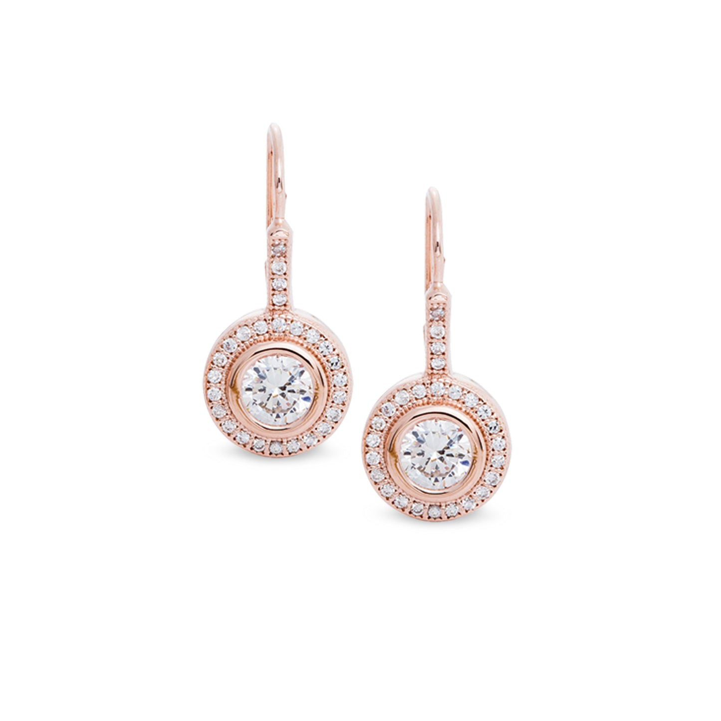 Earrings with Round Simulated Diamond with Halo