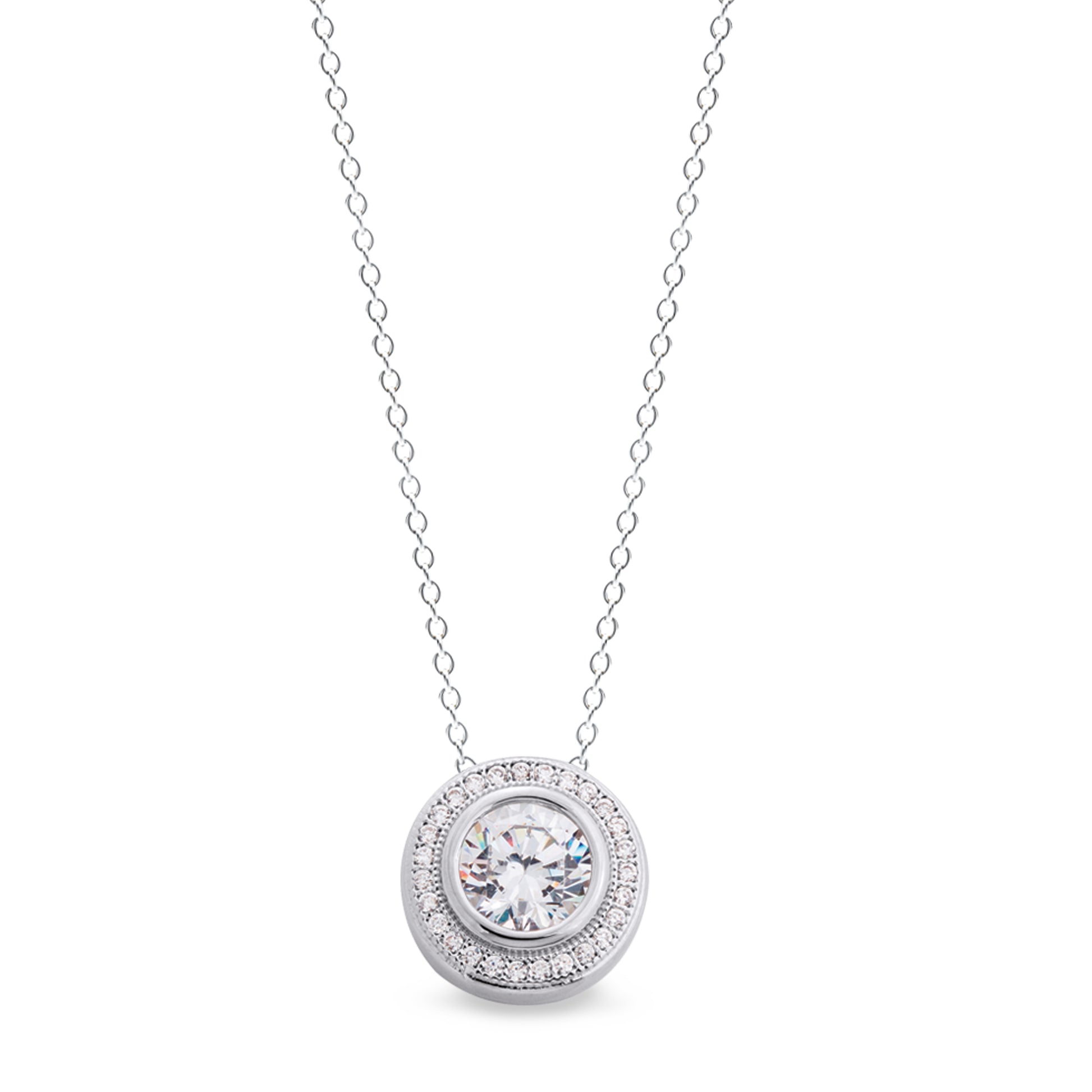 Pendant with Round Simulated Diamond with Halo