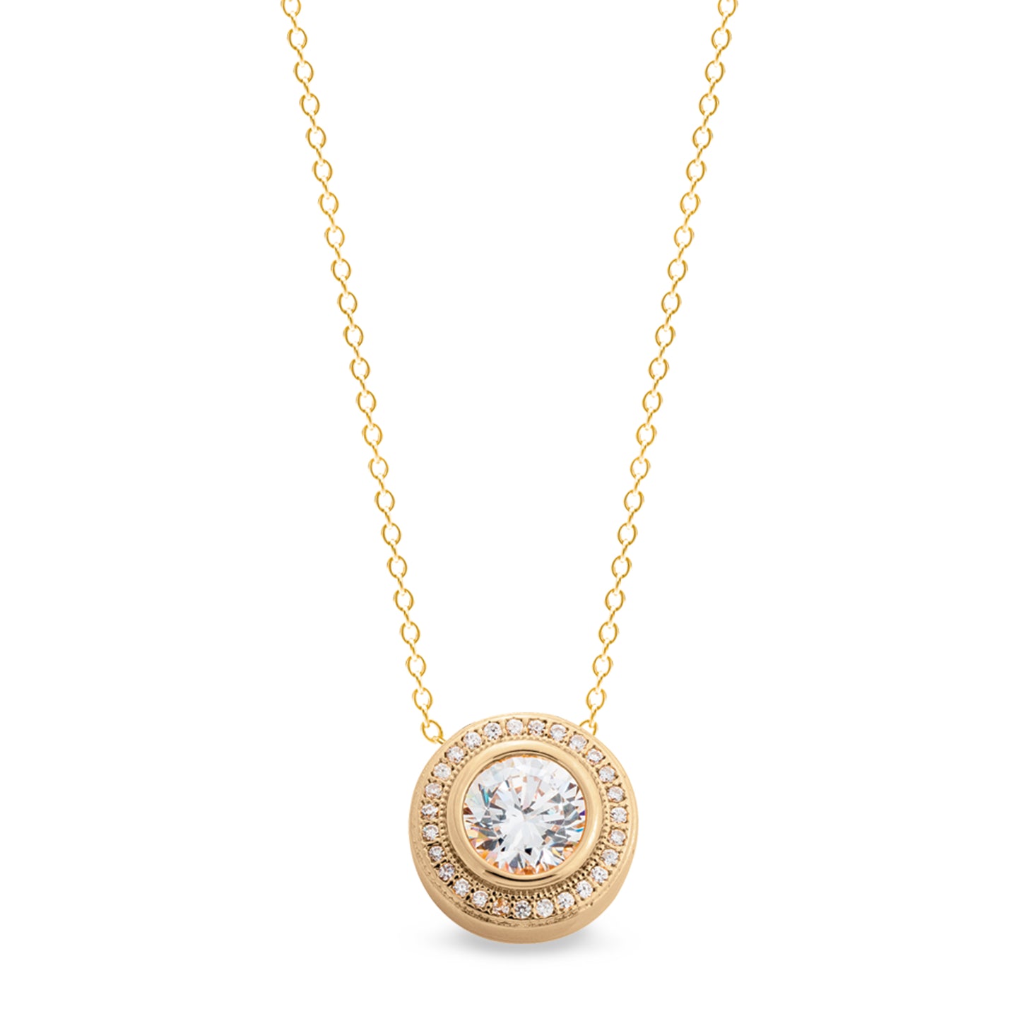 Pendant with Round Simulated Diamond with Halo