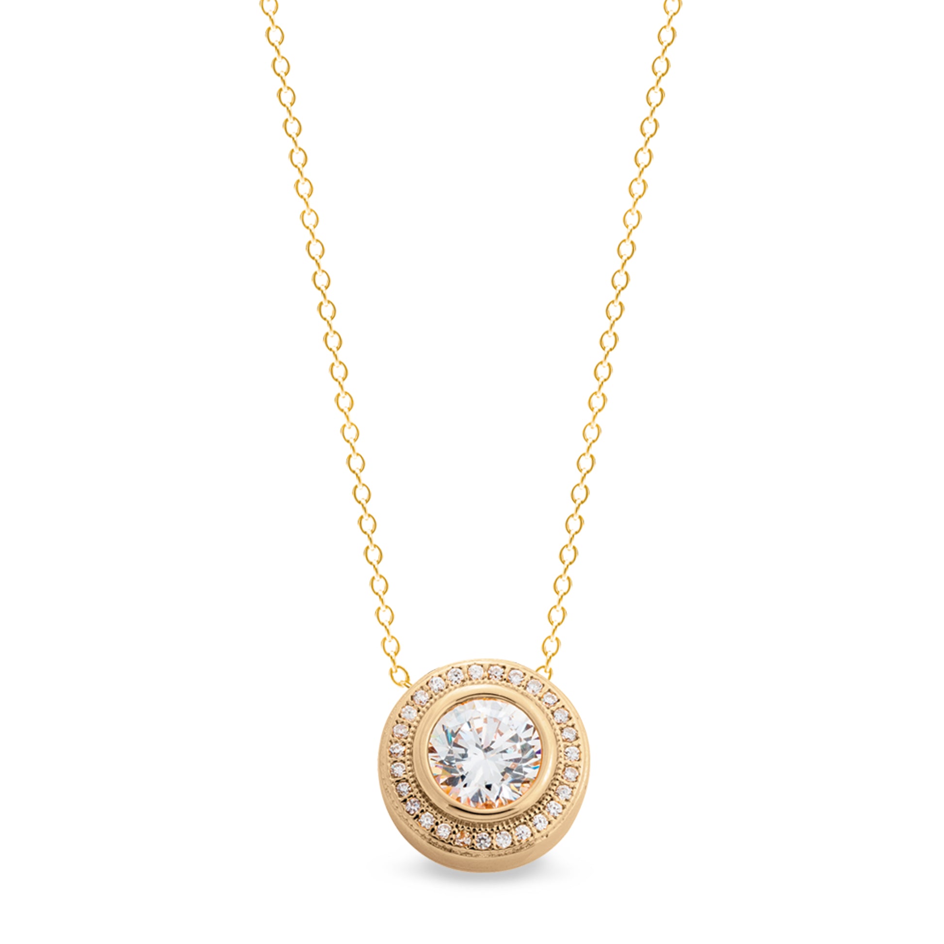 Pendant with Round Simulated Diamond with Halo