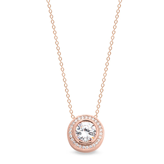 Pendant with Round Simulated Diamond with Halo