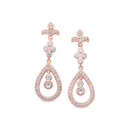 Fleur De Lis Teardrop Earrings with Simulated Diamonds   (BL2007ERG)