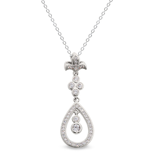 Fleur De Lis Teardrop Pendant with Simulated Diamonds   (BL2007N)