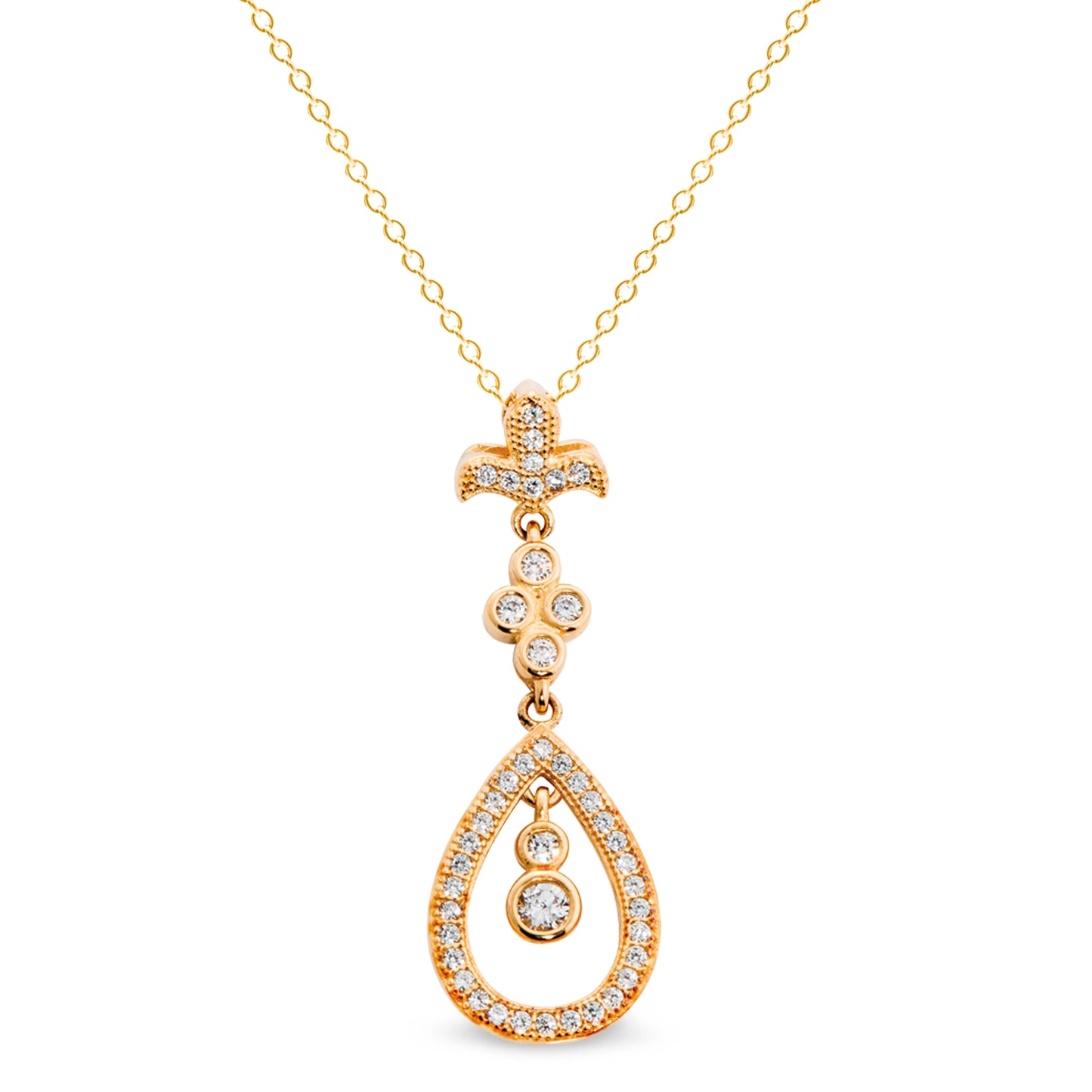 Fleur De Lis Teardrop Pendant with Simulated Diamonds   (BL2007NG)