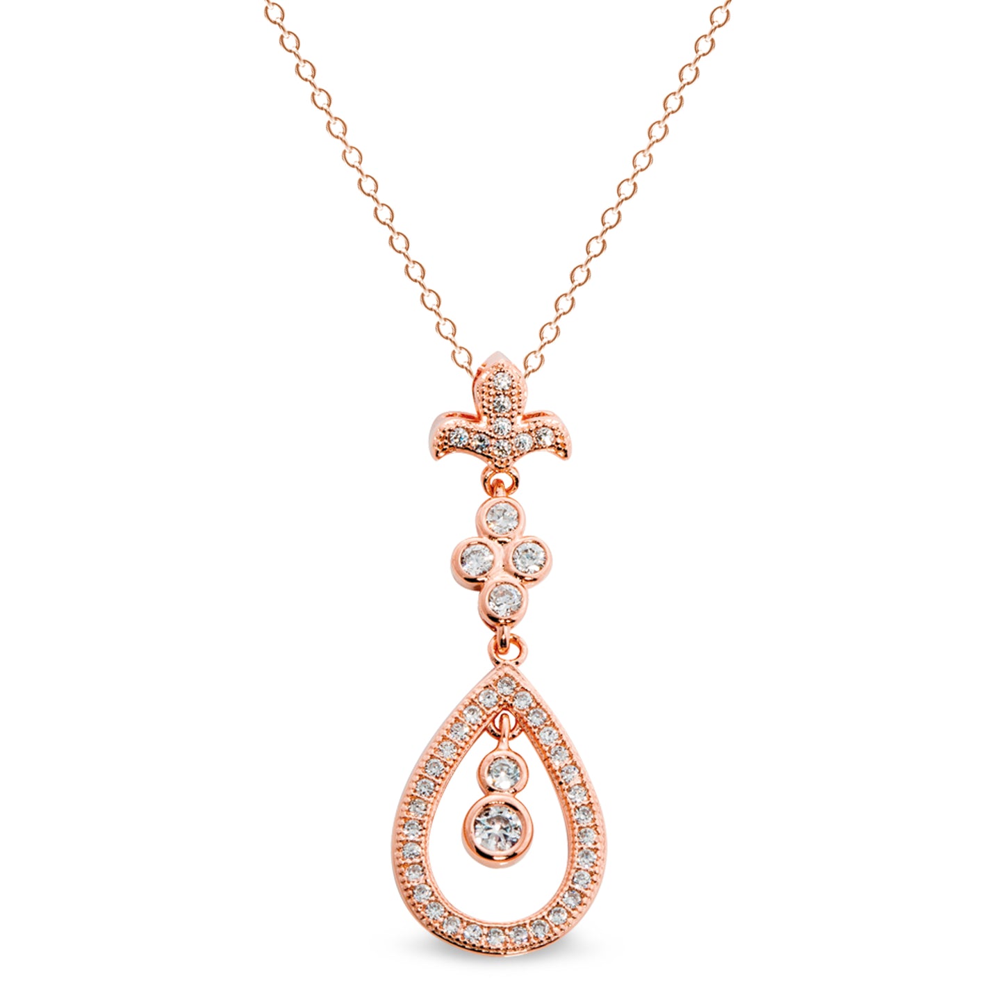 Fleur De Lis Teardrop Pendant with Simulated Diamonds   (BL2007NRG)