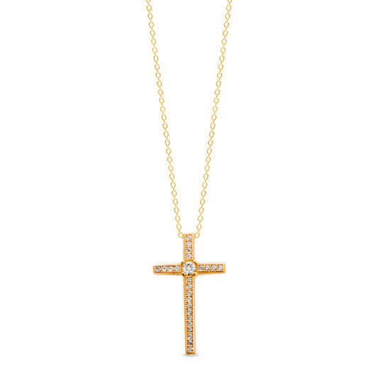 Thin Cross Pendant with Central Simulated Diamond