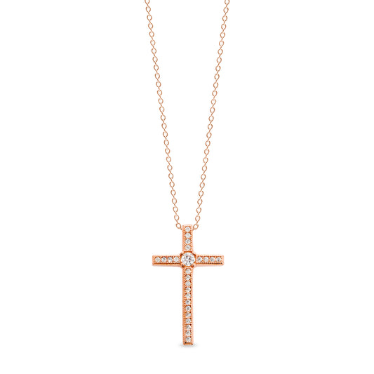 Thin Cross Pendant with Central Simulated Diamond