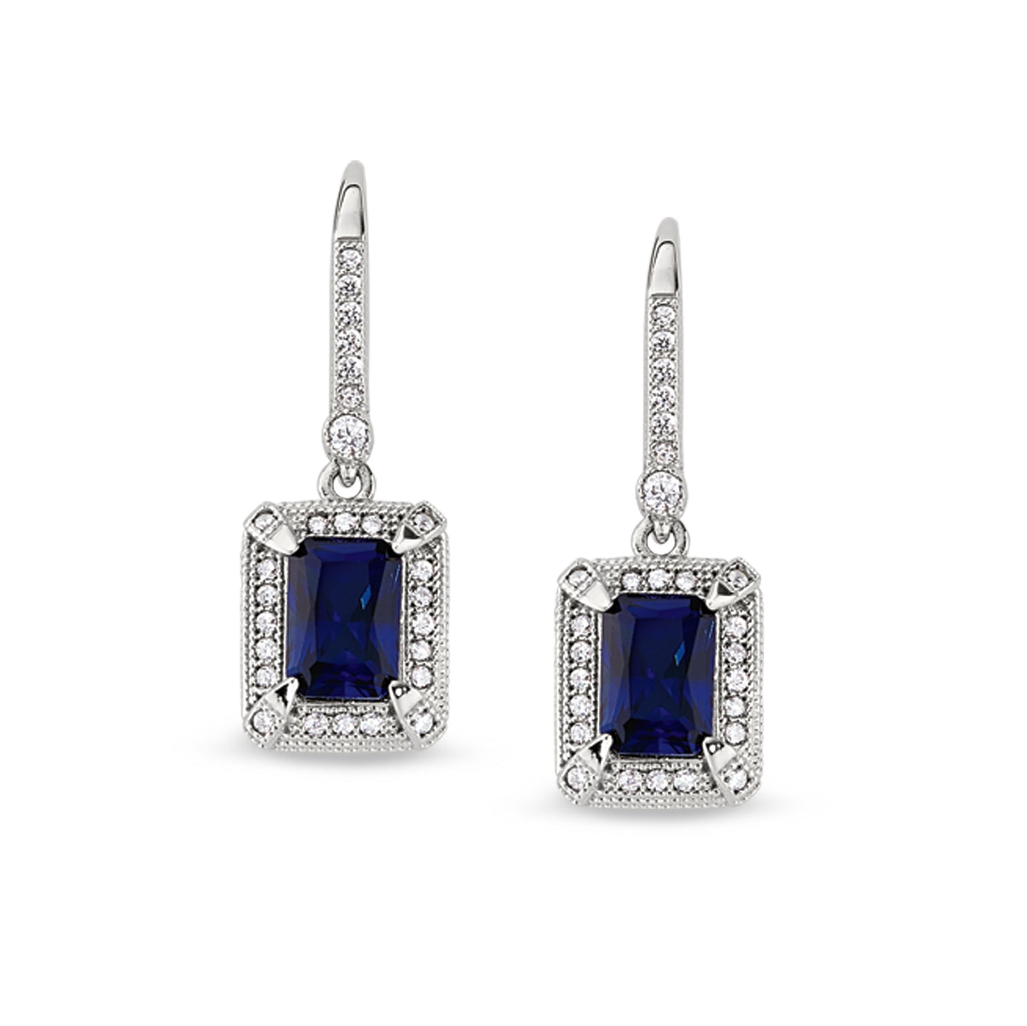 Emerald Cut Synthetic Blue Sapphire Earrings