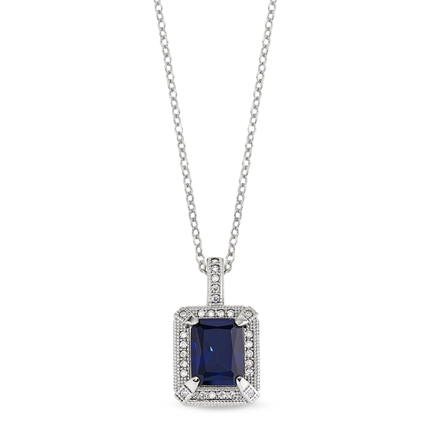 Emerald Cut Synthetic Blue Sapphire Pendant