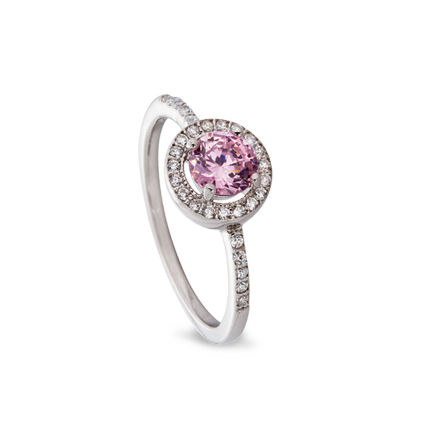 Simulated Pink Sapphire Ring with Halo