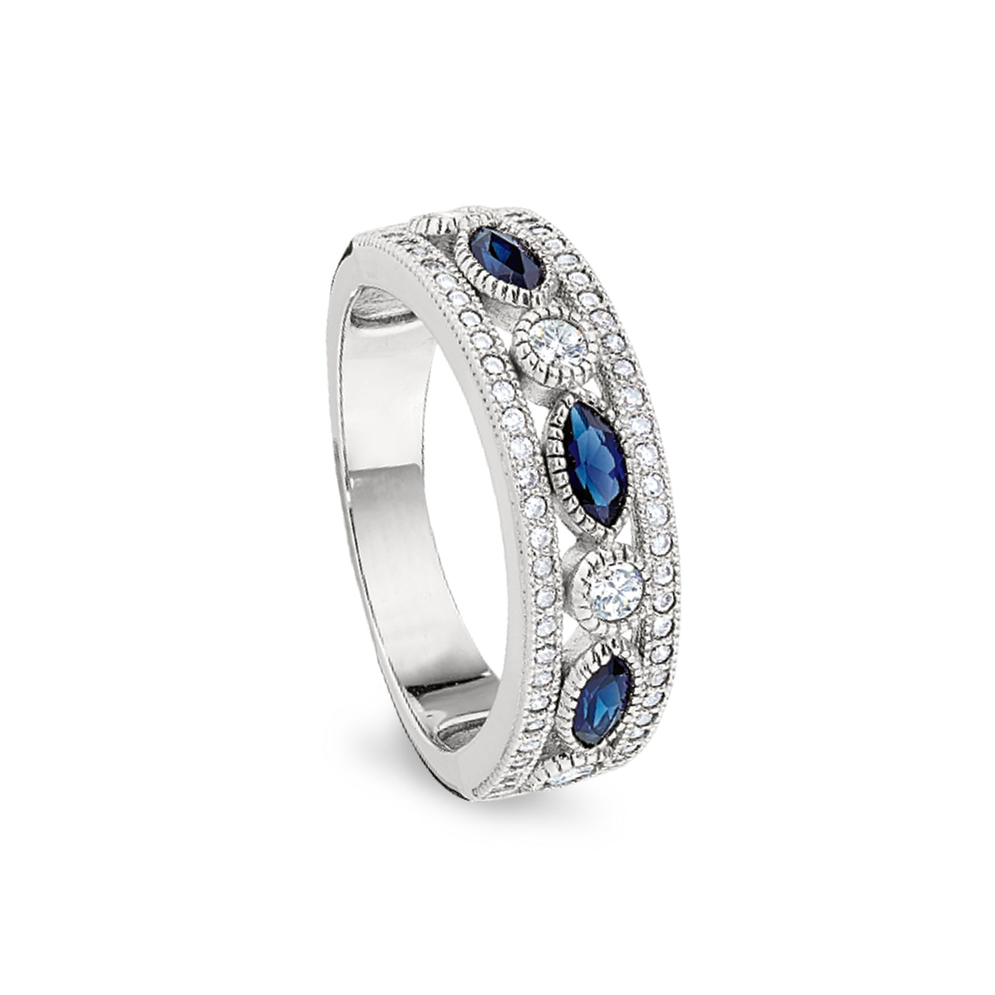 Round and Marquis Synthetic Blue Sapphire Ring