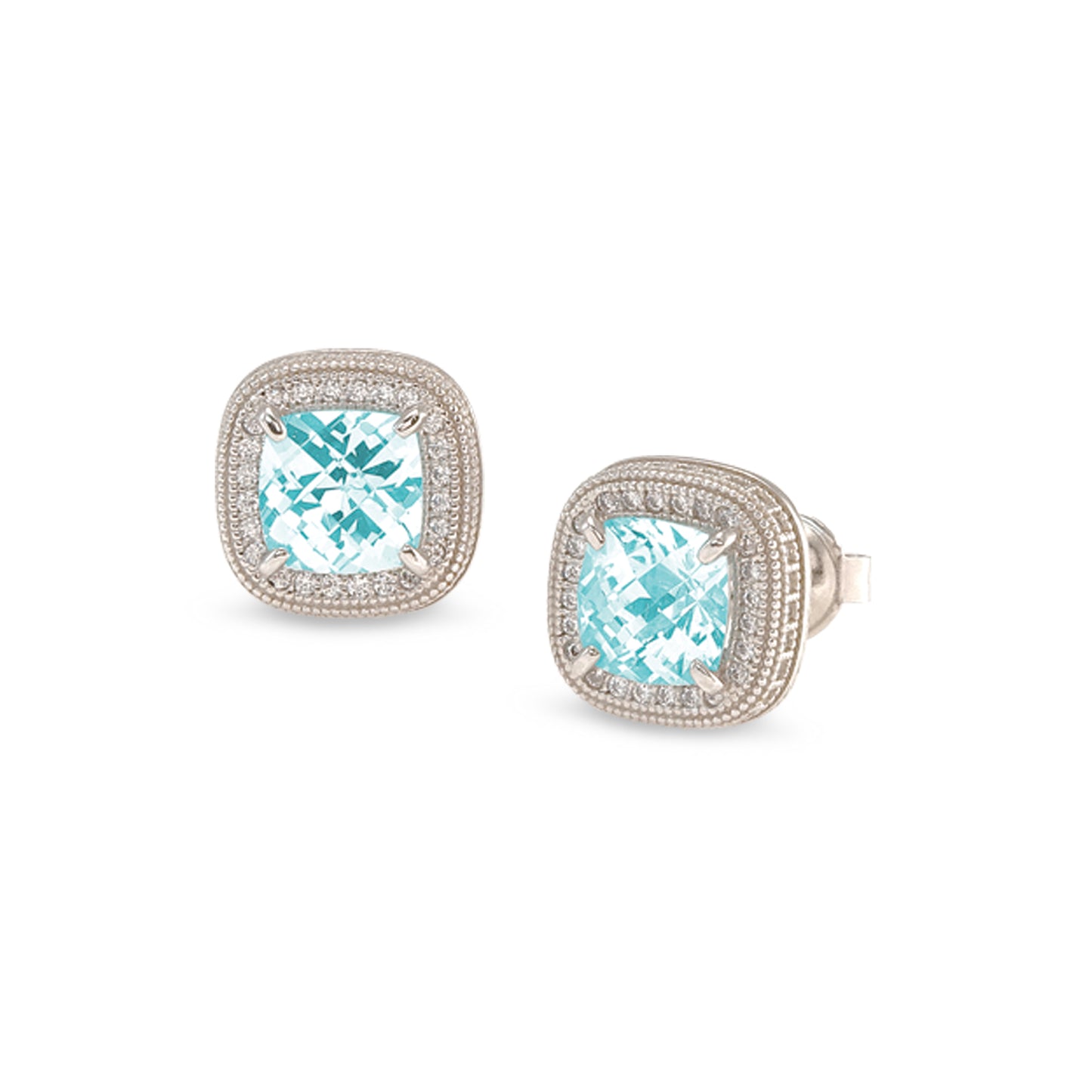 Cushion Cut Simulated Aquamarine Stud Earrings