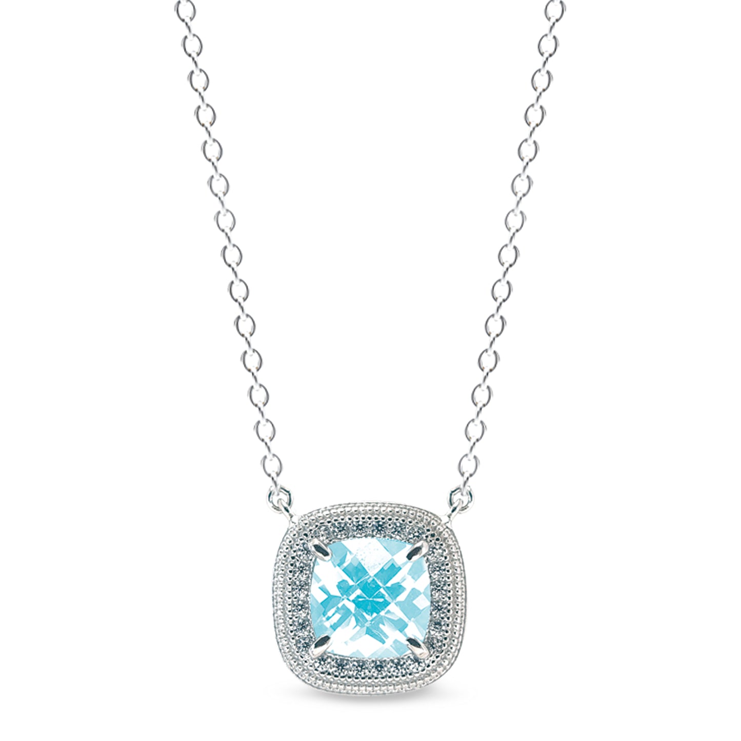 Cushion Cut Simulated Aquamarine Necklace