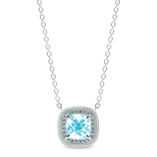 Cushion Cut Simulated Aquamarine Necklace