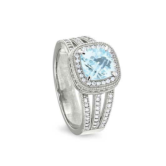 Cushion Cut Simulated Aquamarine Ring